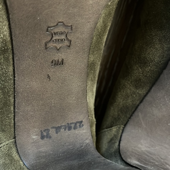 Via Spiga olive green suede penny loafer with green leather trim heel 9M - Picture 12 of 17